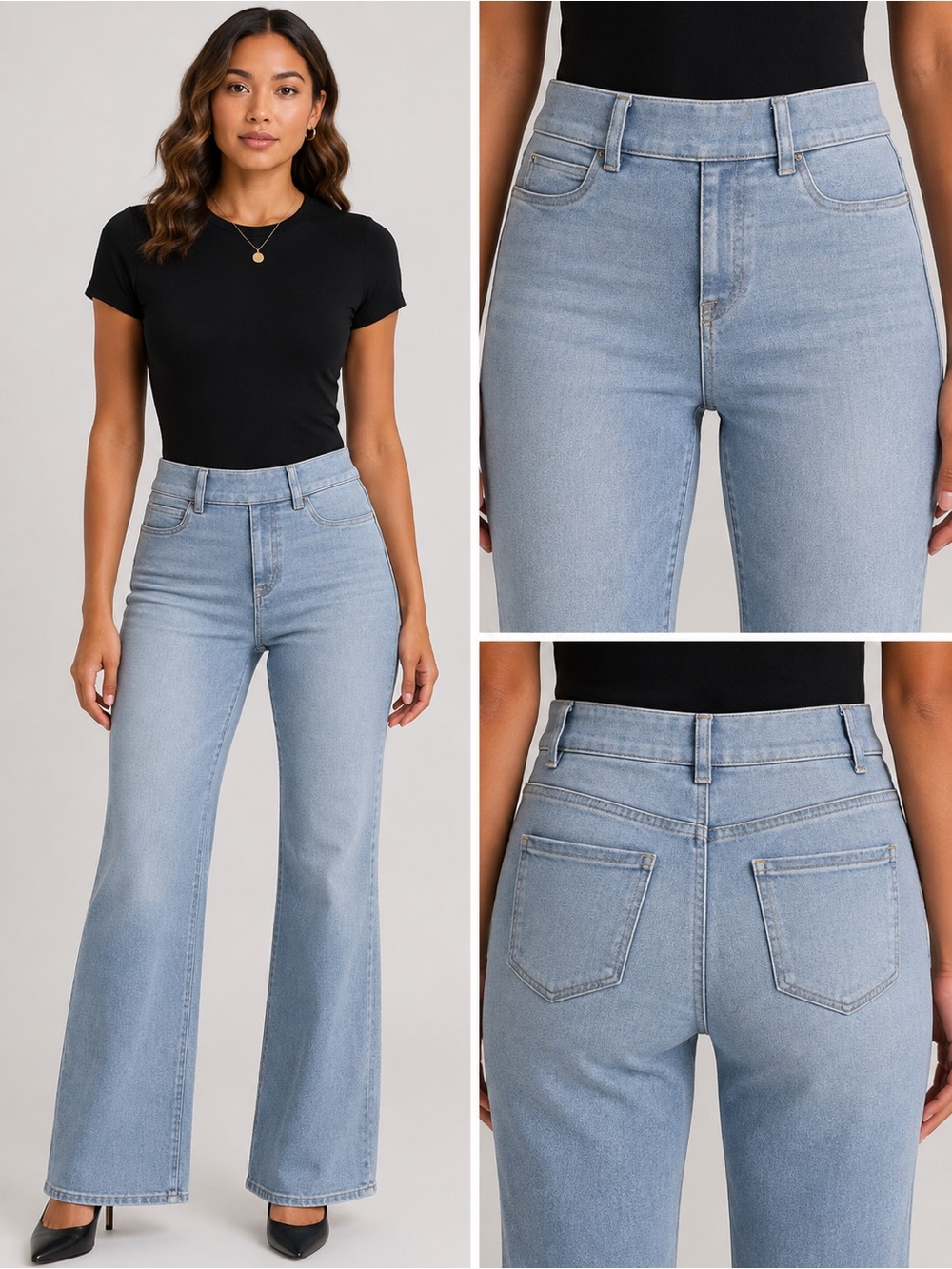 SPANX Flare Pull-On Jeans Light Wash Denim 30” Inseam- M
